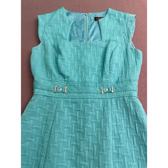Tahari Arthur S. Levine Womens Sleeveless Sheath Dress Turquoise Size 2 Textured - Picture 2 of 5